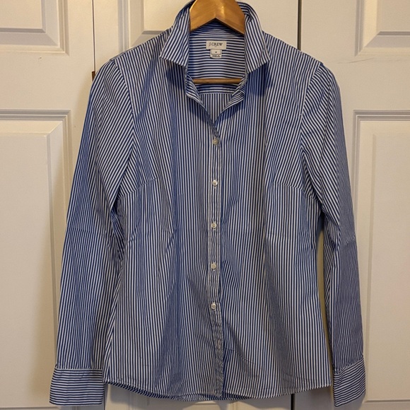 J. Crew woman Blue and White Striped Dress Shirt - Picture 2 of 3